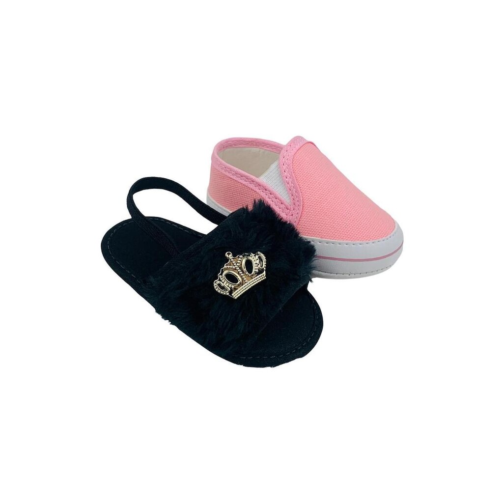 Sapatinho De Bebê + Sandália De Bebê Do 13 Ao 18 Direto Da Fabrica S100 Preto + T50