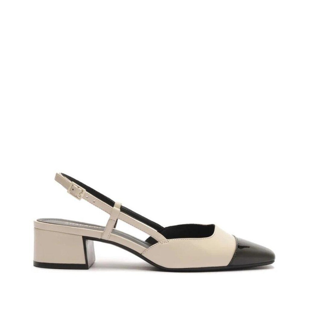 Sapato Anacapri Slingback Salto Bloco Bege Ponta Verniz