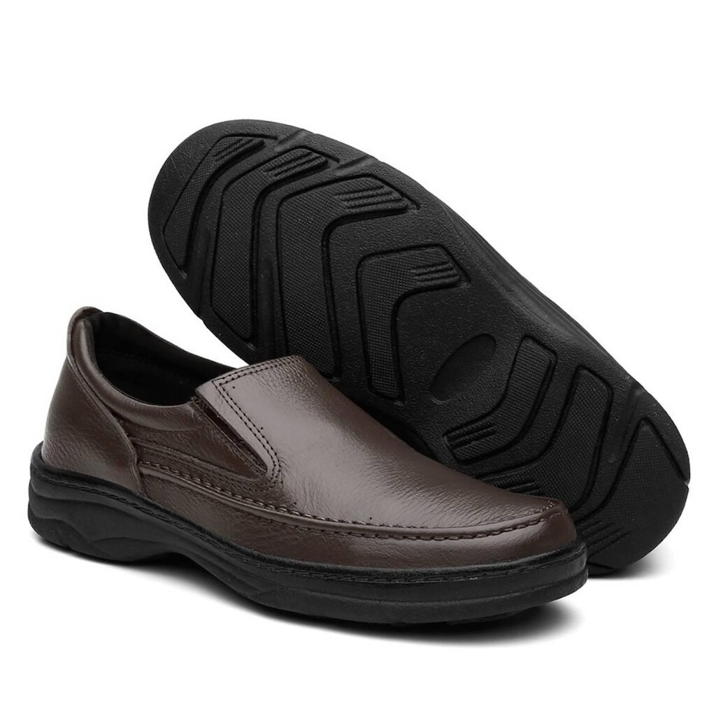 Sapato Anti Stres Masculino Social Ortopedico Calce Facil Costurado Conforto Diabeticos Em Couro