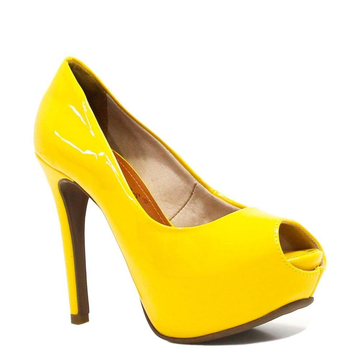 Sapato Bebece Peep Toe Salto Fino - Amarelo | Zattini