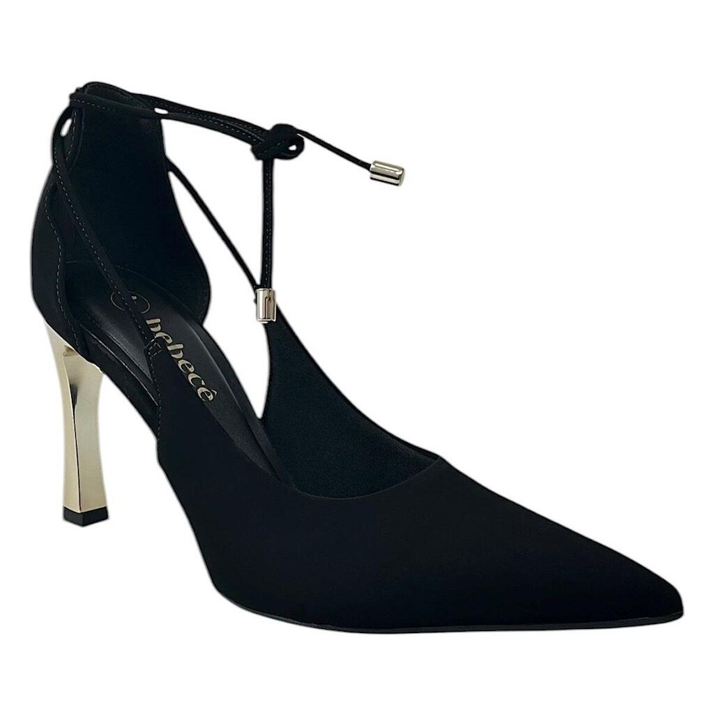 Sapato Bebecê Scarpin Bico Fino Salto Metalizado T9442-224 Preto Nobuck