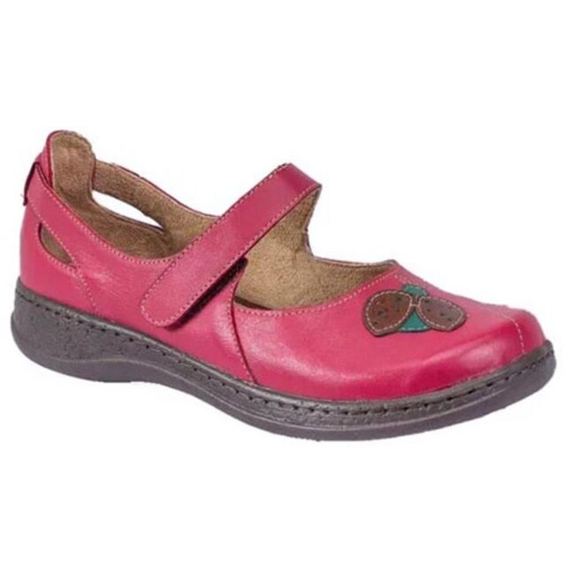 Sapato Boneca Couro Feminino Bordado Aplique Joaninha Casual