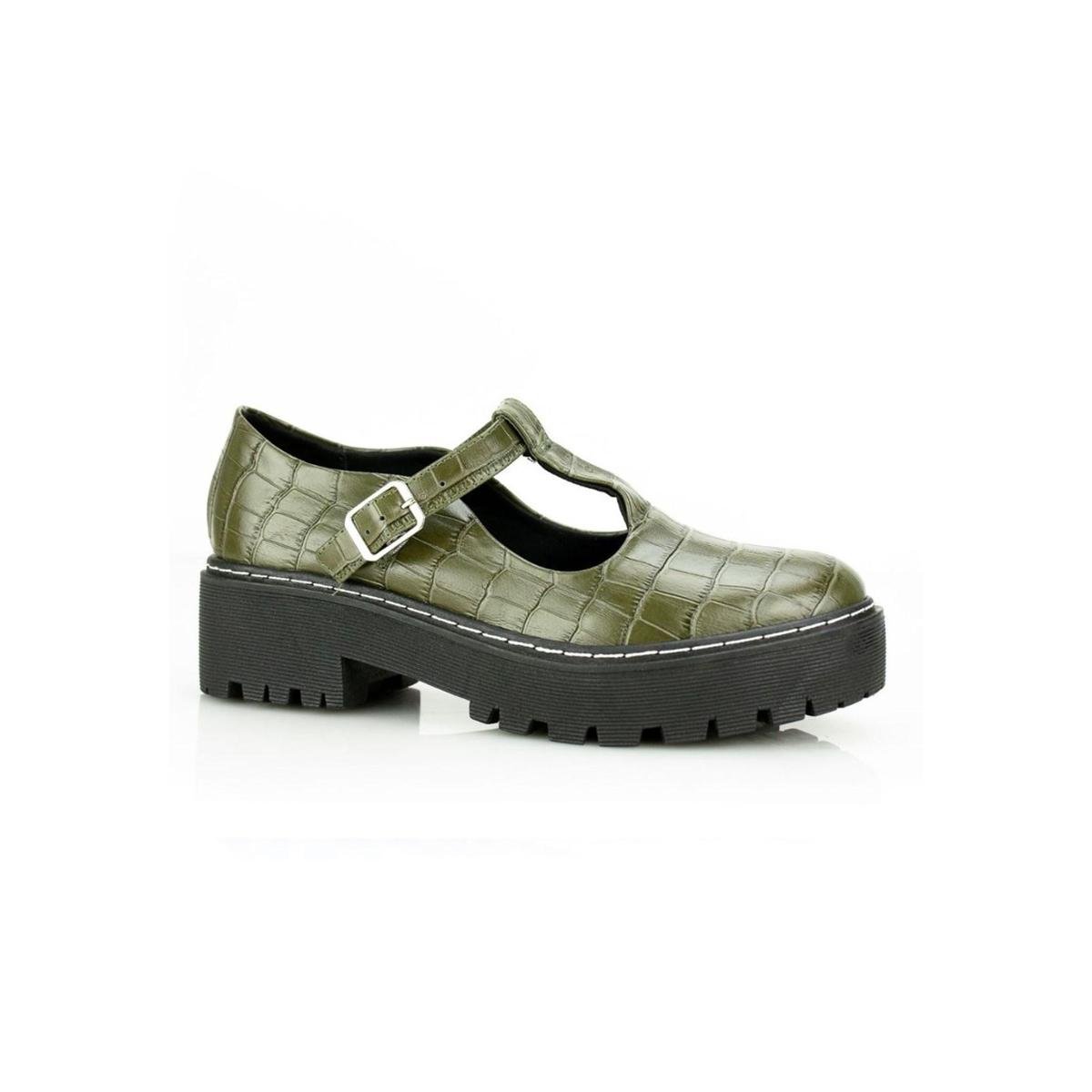 Sapato Boneca Feminino Croco Salto Quadrado Verde - Verde Militar Menor preço em Sapato Boneca Feminino Croco Salto Quadrado Verde - Verde Militar