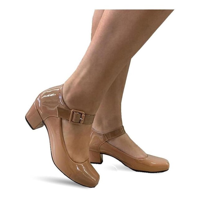 Sapato Boneca Social Preto Nude Branco Feminino Salto Grosso Marinho Verniz 39