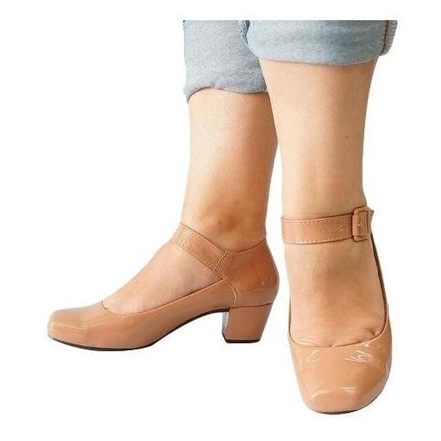 Sapato Boneca Social Preto Nude Branco Feminino Salto Grosso Marinho Verniz 39