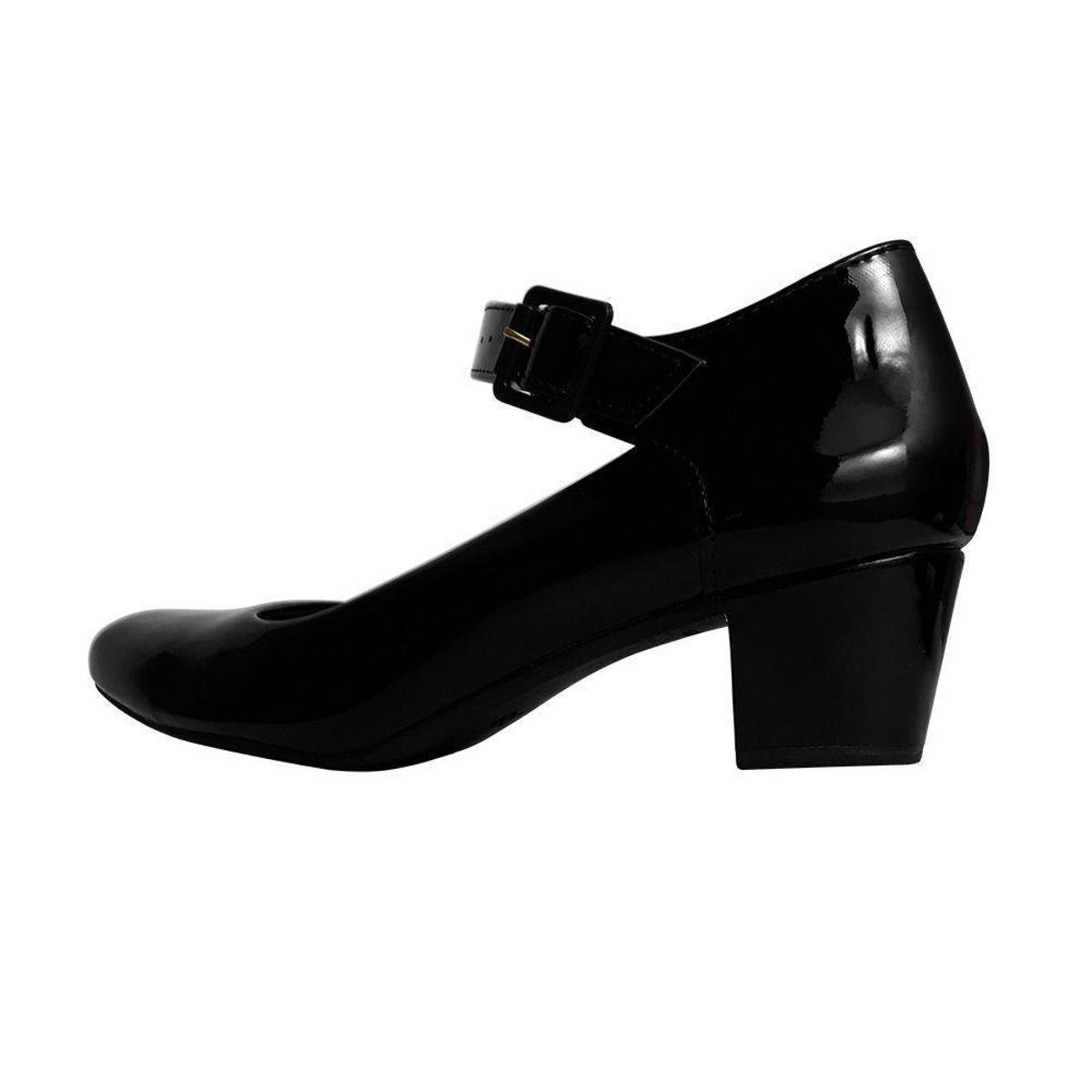 Sapato Boneca Verniz Salto Baixo Grosso Duani Feminino - Preto | Zattini