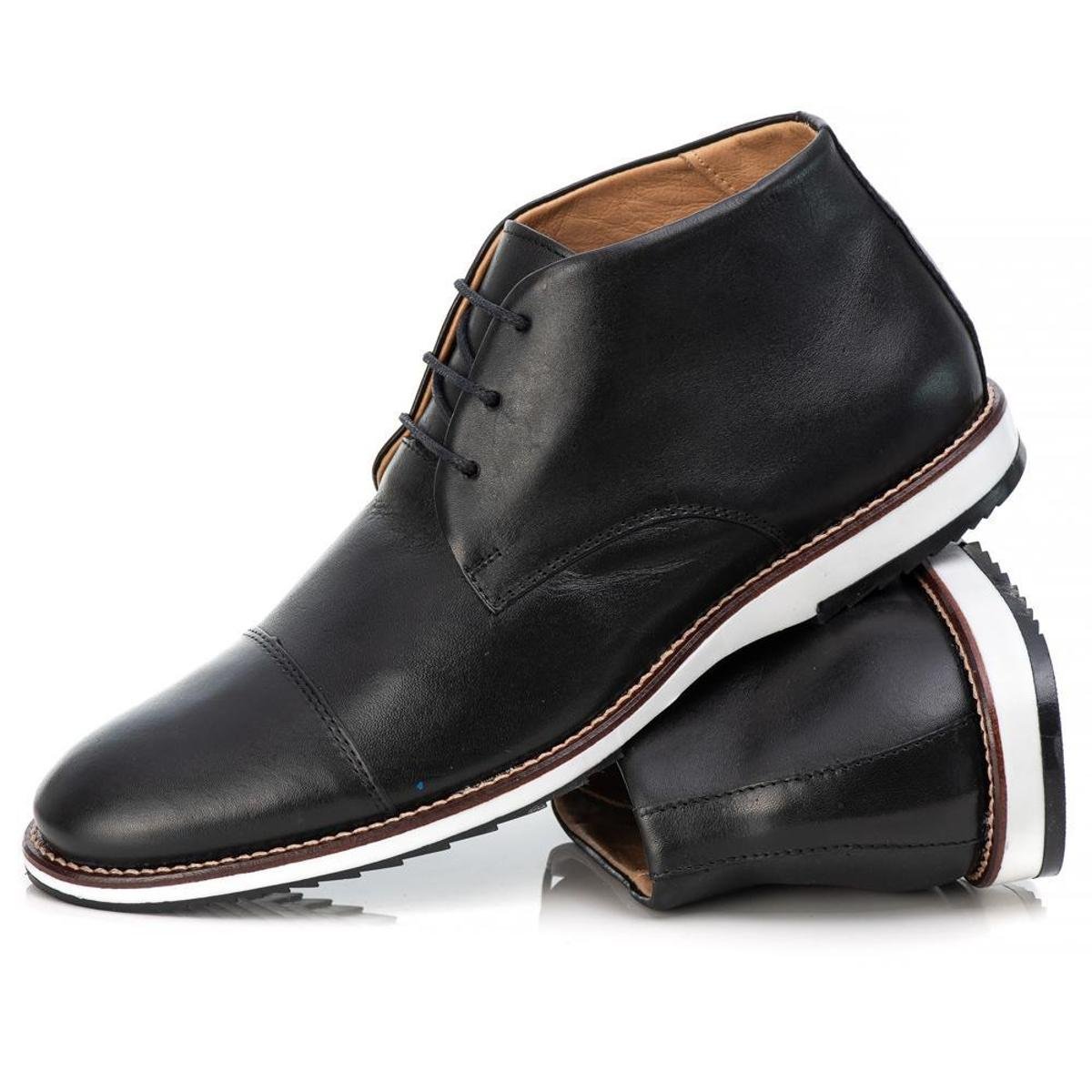 Sapato Bota Cano Baixo Oxford Casual Masculino Brogue Premium Couro Confort Andora - Preto Menor preço em Sapato Bota Cano Baixo Oxford Casual Masculino Brogue Premium Couro Confort Andora - Preto
