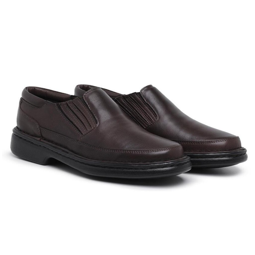 Sapato Casual Conforto Masculino de Couro Liso Bico Redondo