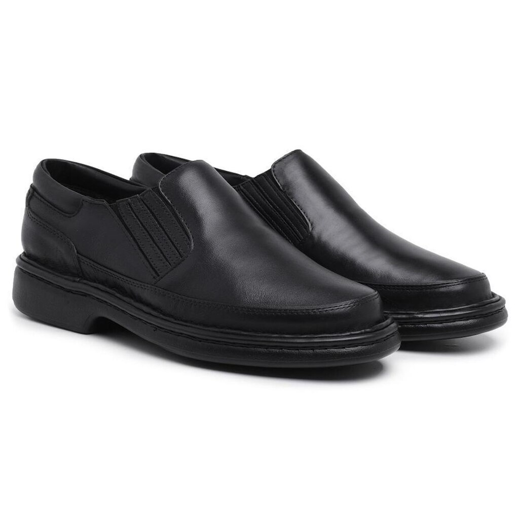 Sapato Casual Conforto Masculino de Couro Liso Bico Redondo