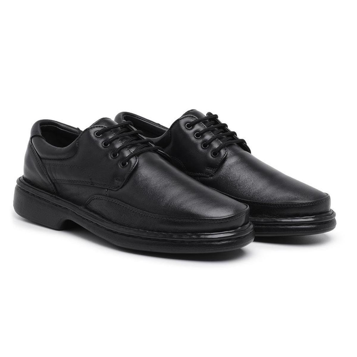 Sapato Casual Conforto Masculino de Couro Liso com Cadarço e Bico Redondo Menor preço em Sapato Casual Conforto Masculino de Couro Liso com Cadarço e Bico Redondo
