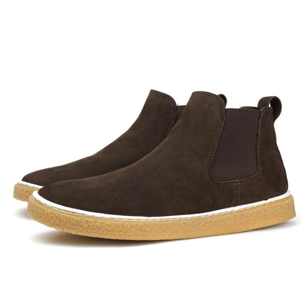 Sapato Casual Couro Bota Chelsea Cano Alto Masculino Confortável Solado Borracha Café