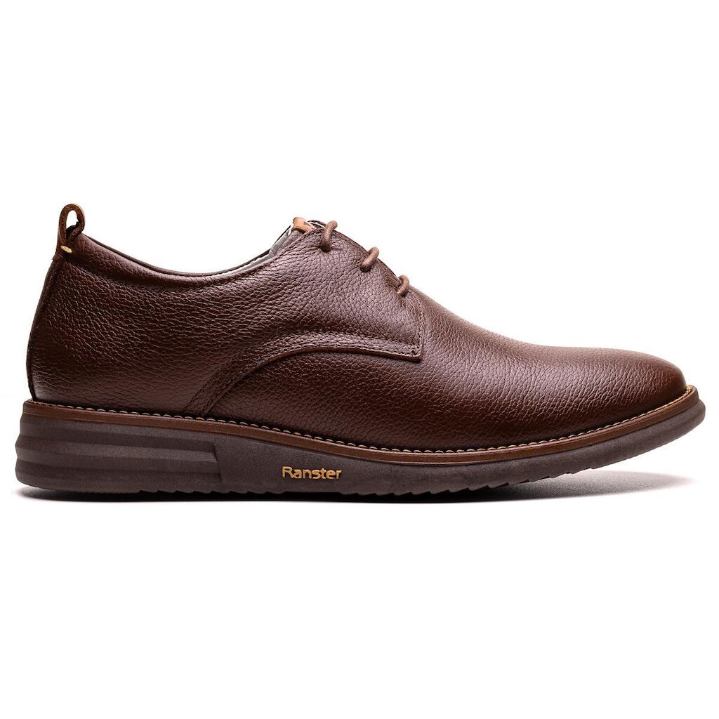 Sapato Casual Derby Masculino Em Couro Café