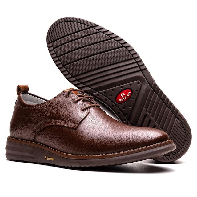 Sapato Casual Derby Masculino Em Couro Café