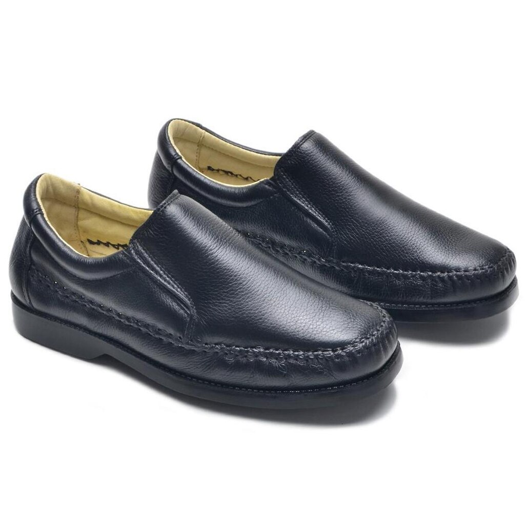 Sapato Casual em Couro Costura Manual Masculino com Elástico e Sola Borracha