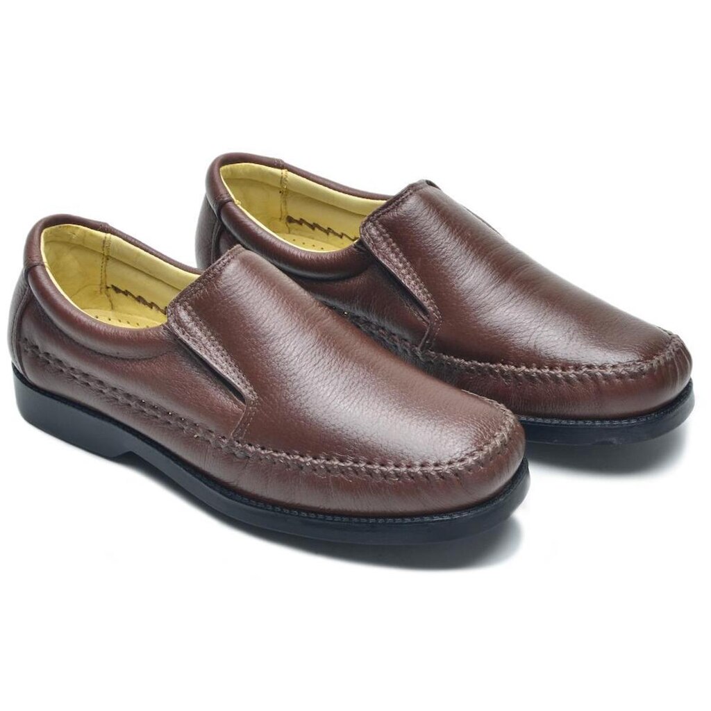 Sapato Casual em Couro Costura Manual Masculino com Elástico e Sola Borracha