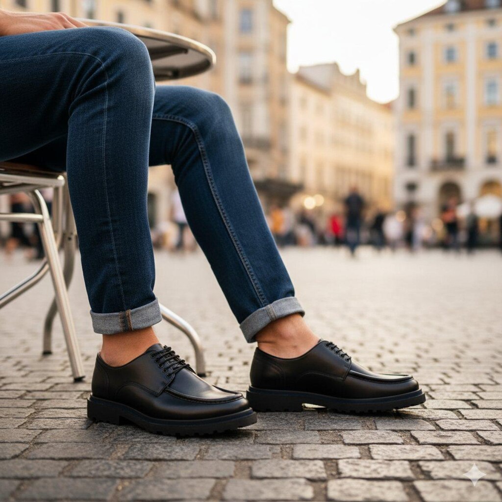 Sapato Casual em Couro de Luxo Masculino Derby Oxford Tratorado Estilo Refinado
