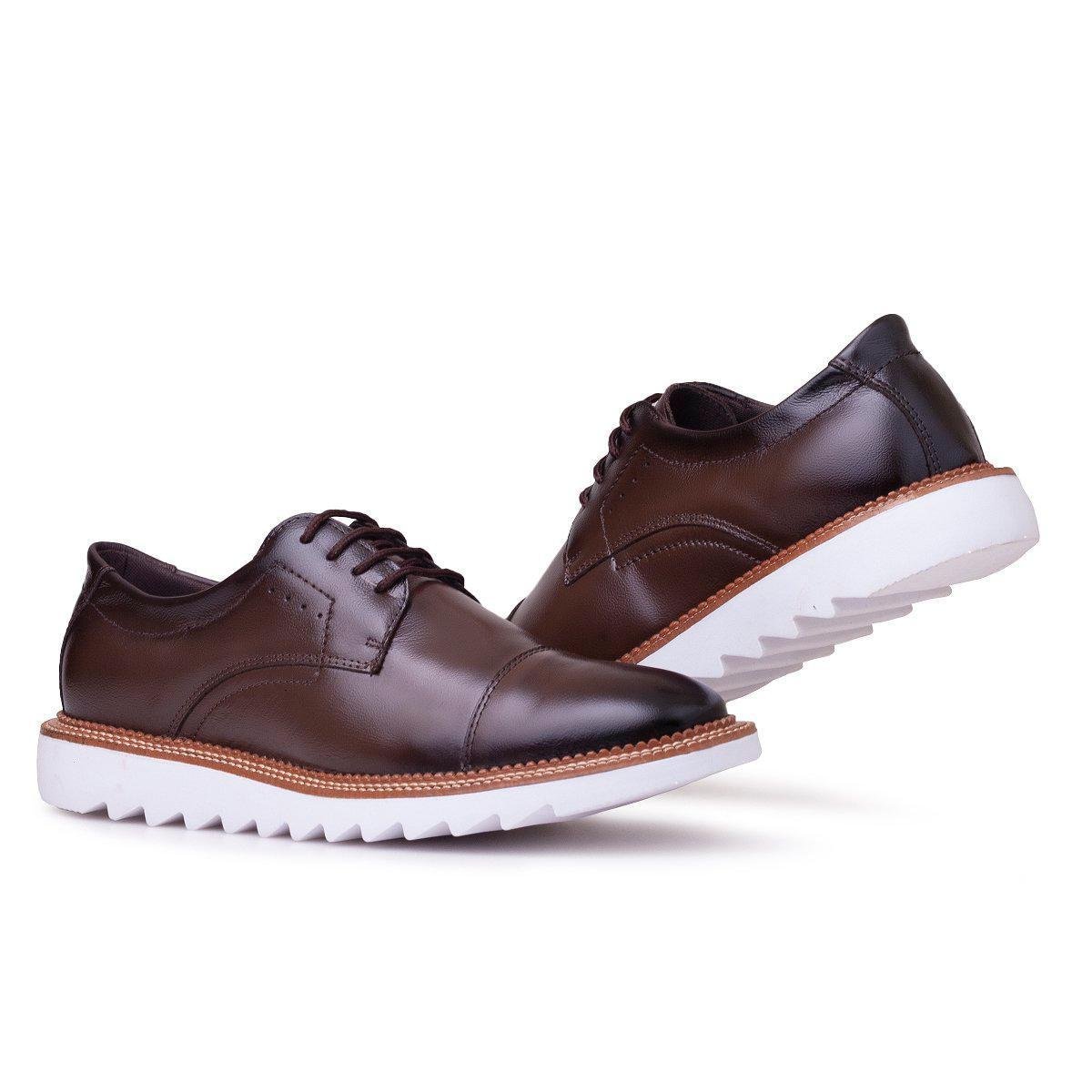 Sapato Casual Masculino Brogue Em Couro Italy Premium Amarrar - Cafe Menor preço em Sapato Casual Masculino Brogue Em Couro Italy Premium Amarrar - Cafe