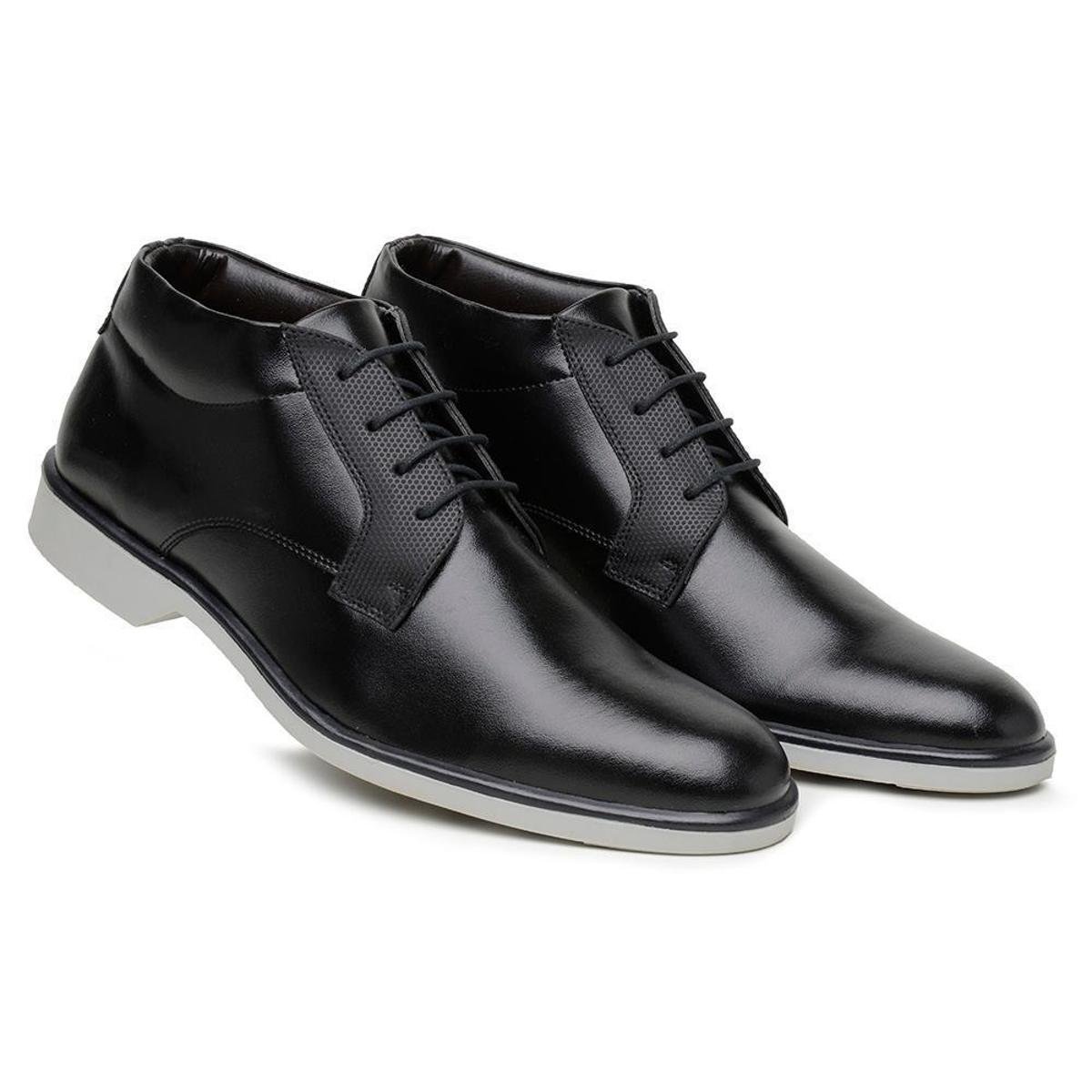 Sapato Casual Masculino Cano Médio Amarração Confortável - Preto+Branco Menor preço em Sapato Casual Masculino Cano Médio Amarração Confortável - Preto+Branco
