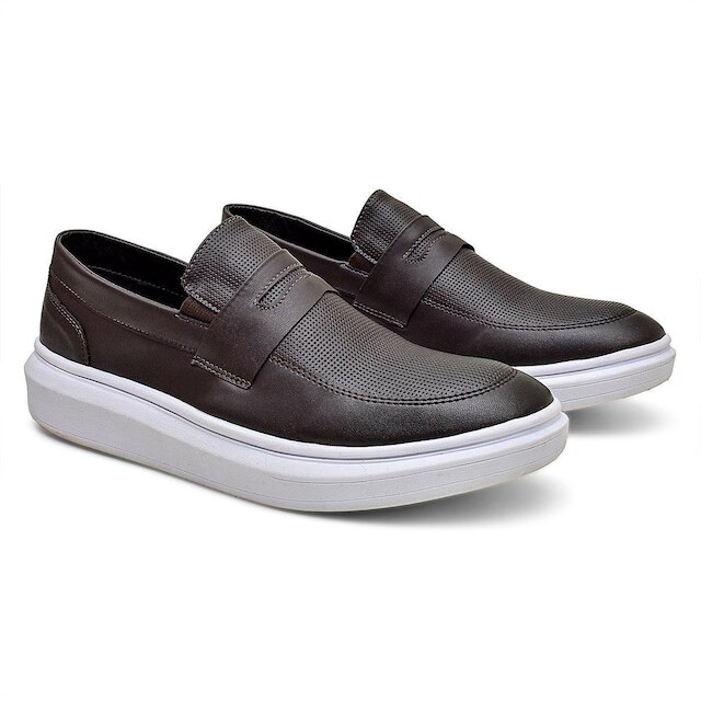 Sapato Casual Mocassim Moderno Confortável Café