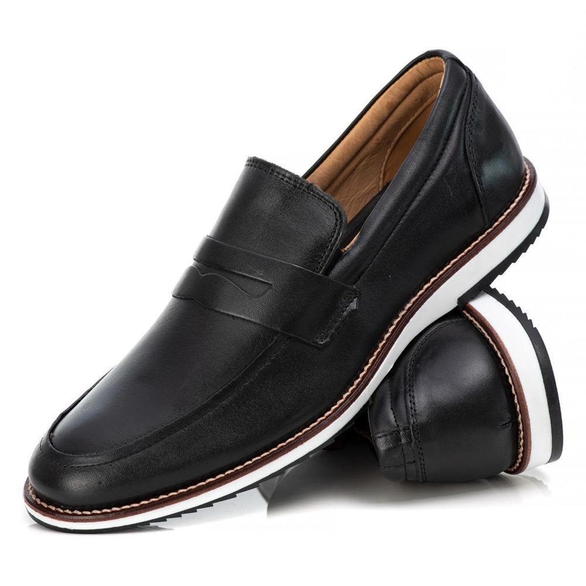 Sapato Casual Mr Light Iate Brogue Premium Couro Confort Masculino - Preto Menor preço em Sapato Casual Mr Light Iate Brogue Premium Couro Confort Masculino - Preto