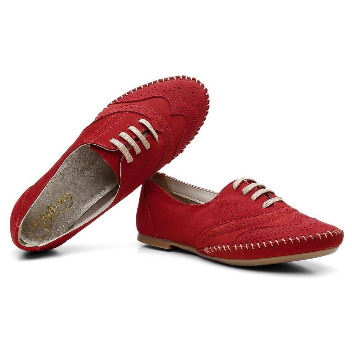 Sapato Casual Oxford Feminino Couro Estilo Conforto - Vermelho Menor preço em Sapato Casual Oxford Feminino Couro Estilo Conforto - Vermelho