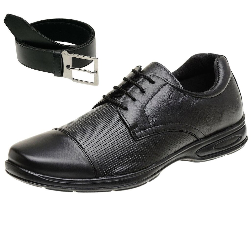 Sapato Casual Social Masculino Ortopédico Couro Legítimo + Cinto