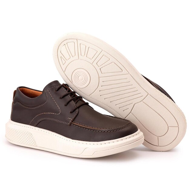 Sapato Comfort Ranster Masculino em Couro Rústico Café