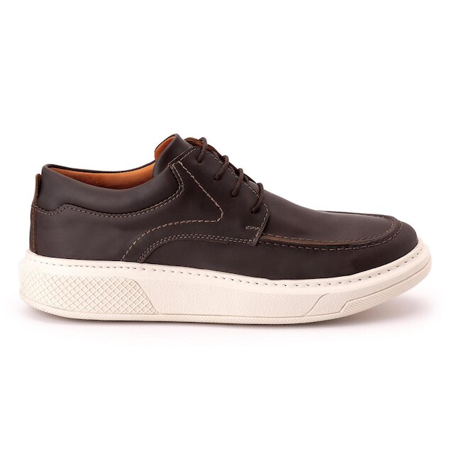 Sapato Comfort Ranster Masculino em Couro Rústico Café