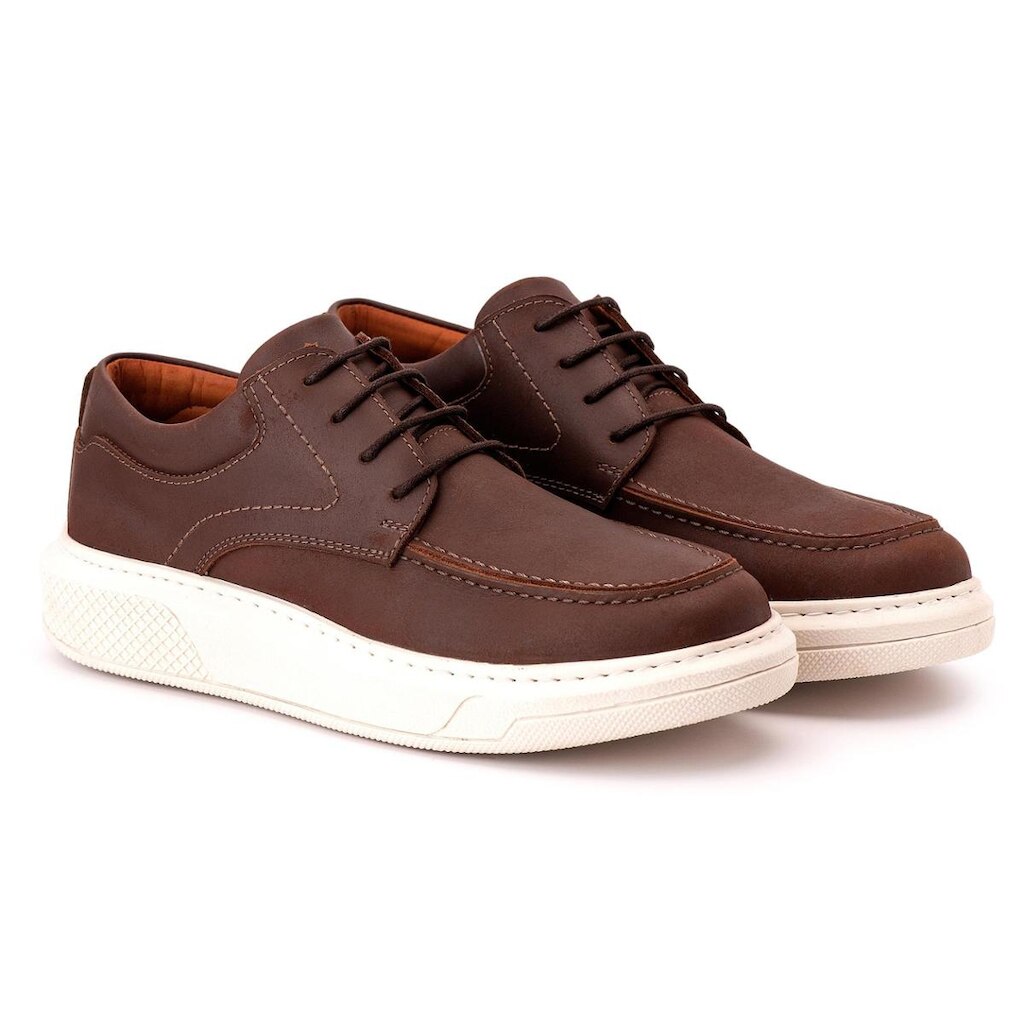 Sapato Comfort Ranster Masculino em Couro Rústico Pinhão