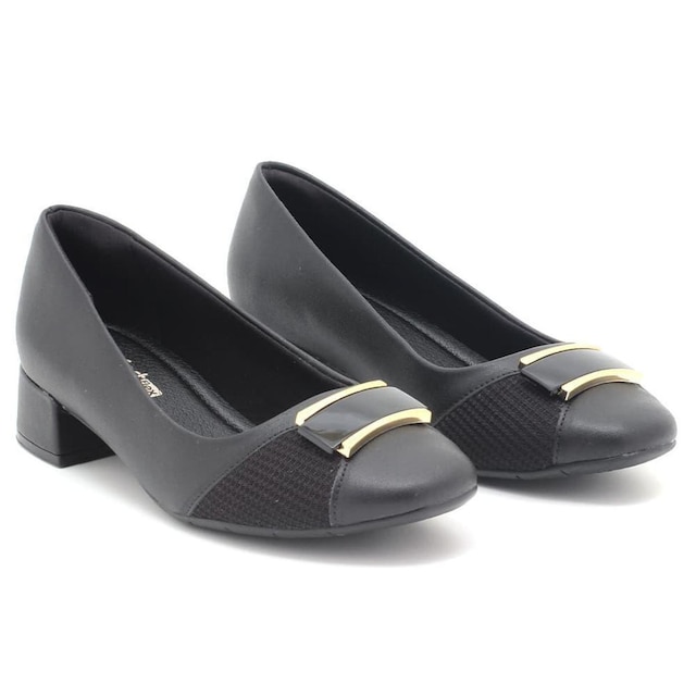 Sapato Comfortflex Salto Bloco Fivela Joanete Feminino 2395403