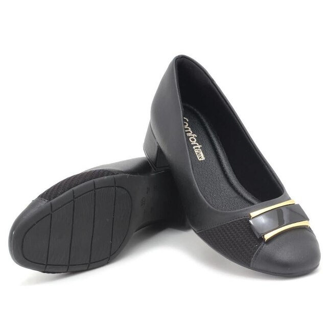 Sapato Comfortflex Salto Bloco Fivela Joanete Feminino 2395403