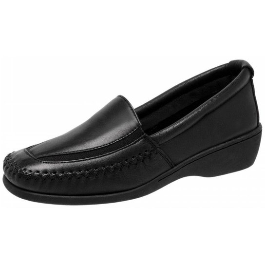 Sapato Conforto Couro 3LS3 Elástico Feminino - Preto