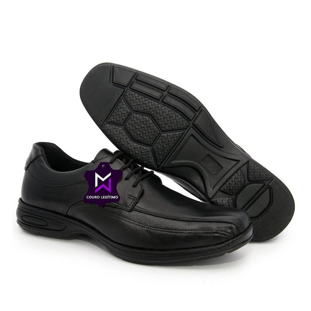 Sapato Conforto Couro Legitimo Verificado Preto + Palmilha Confort