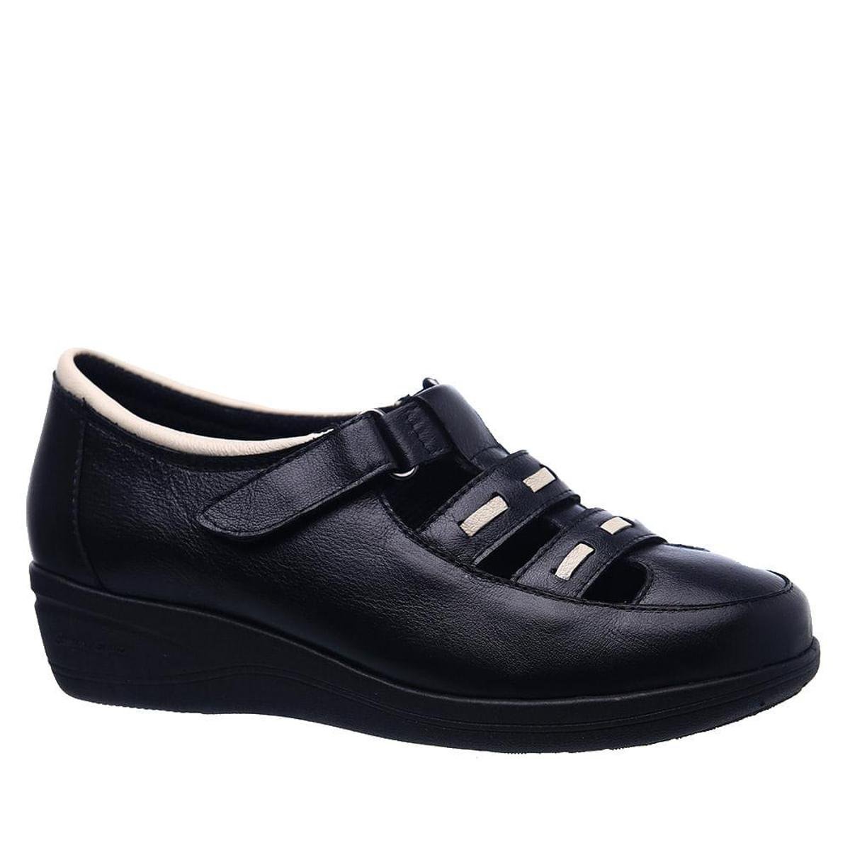 Sapato Conforto Esporão 188 Couro Doctor Shoes Feminino - Preto | Zattini