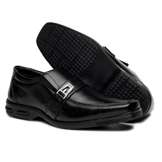 Sapato Conforto Masculino Social Calce Facil Detalhe Metal Basico Solado Resistente Seguro