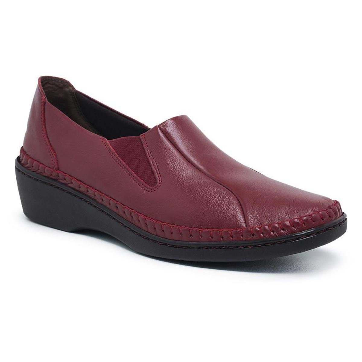 Sapato Conforto Sapatilha Casual Feminino de Couro Lisa com Salto Anabela - Vermelho Menor preço em Sapato Conforto Sapatilha Casual Feminino de Couro Lisa com Salto Anabela - Vermelho