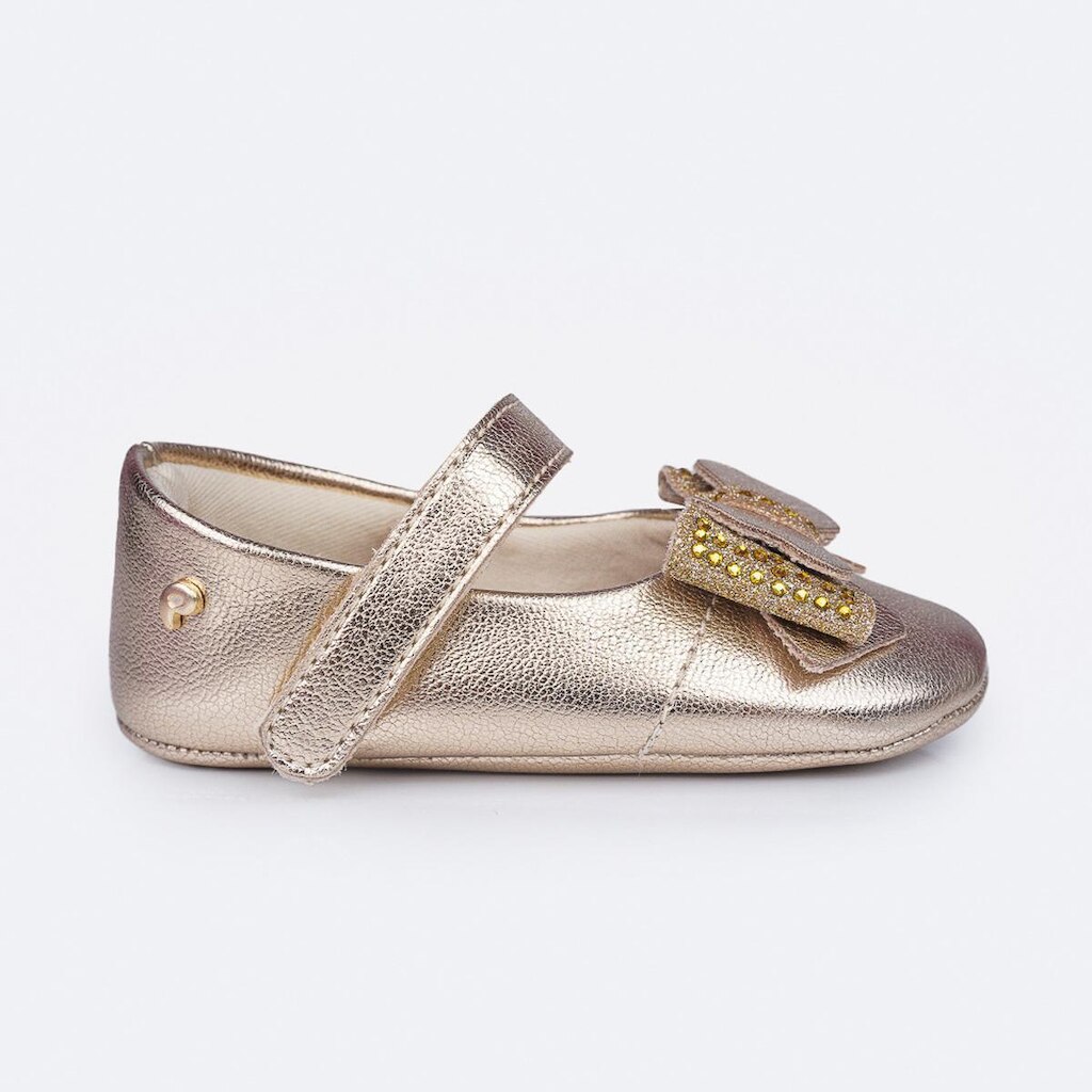 Sapato de Bebê Pampili Nina Laço e Strass Tiara Dourado
