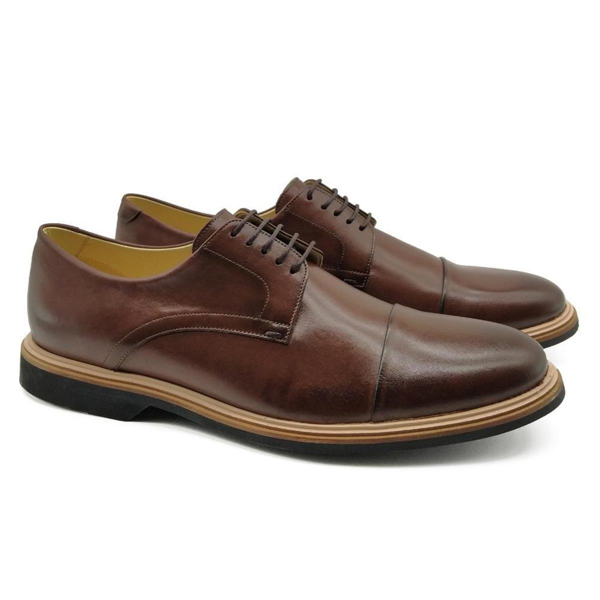 Sapato Derby Masculino Couro Bico Redondo Confortável Casual - Café é boa?