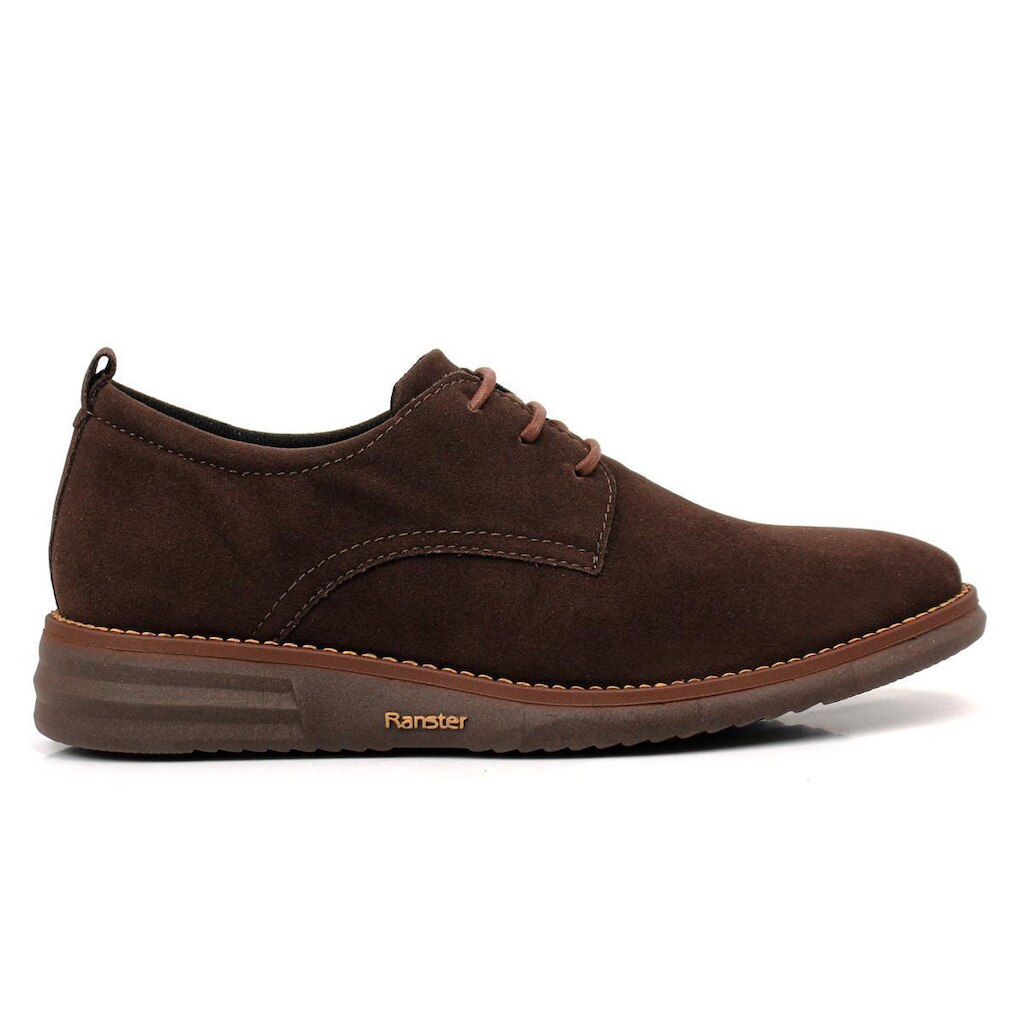 Sapato Derby Masculino Couro Sintético Camurça Ranster Café
