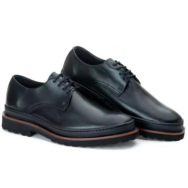 Sapato Derby Premium de Luxo Tratorado Couro Nobre Legítimo