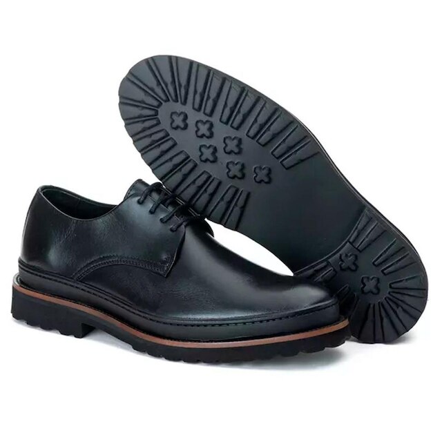 Sapato Derby Premium de Luxo Tratorado Couro Nobre Legítimo