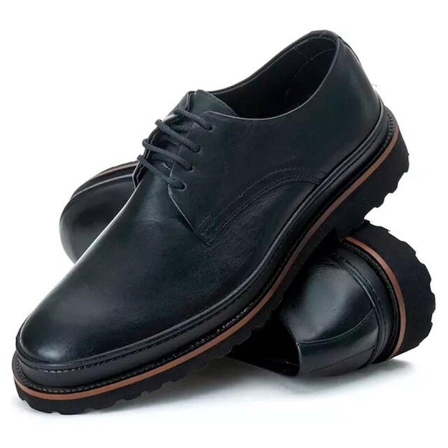 Sapato Derby Premium de Luxo Tratorado Couro Nobre Legítimo