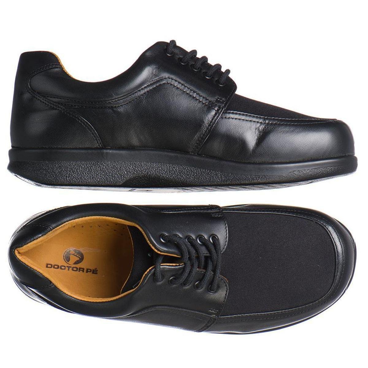Sapato Doctor Pé Diabéticos Couro Carneiro e Neoprene Preto 67104