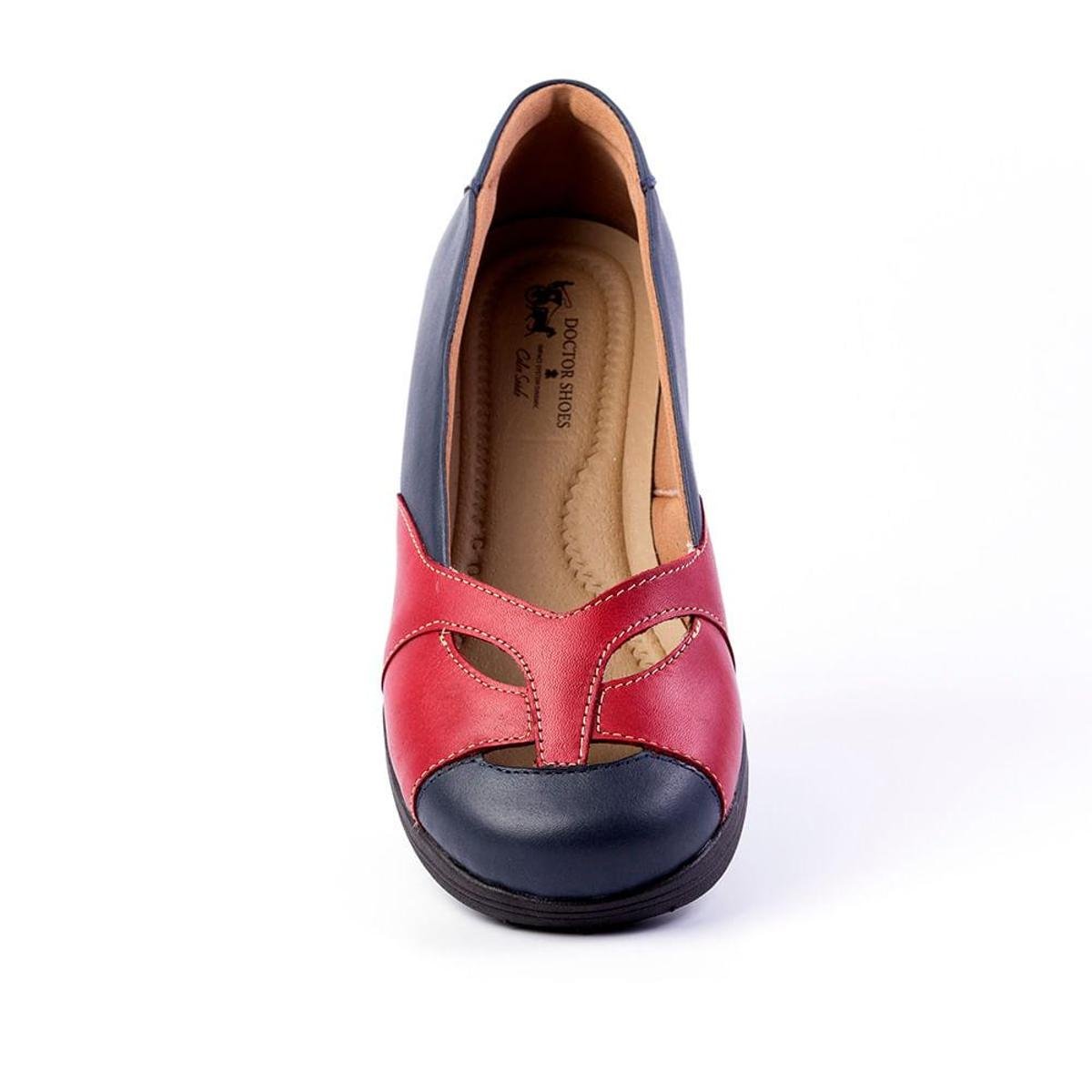 Sapato Feminino Anabela 194 em Couro Metalizado Doctor Shoes - Marinho |  Zattini