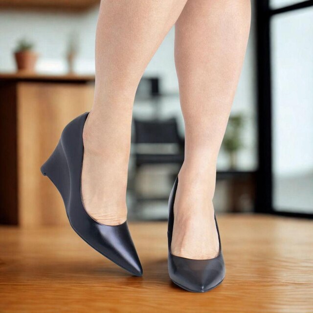 Sapato Feminino Anabela Salto Medio Macio Elegante Lia Line