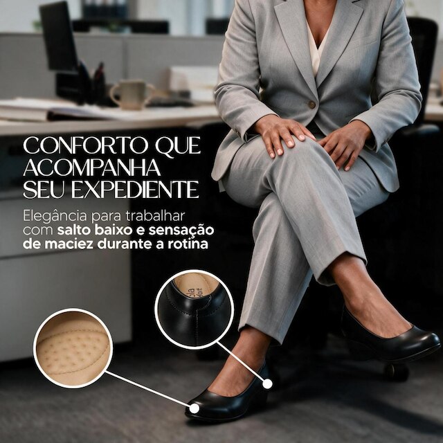 Sapato Feminino Benévola Ultraconforto Anabela Salto Baixo Napa Strech Palmilha Macia Antiderrapante