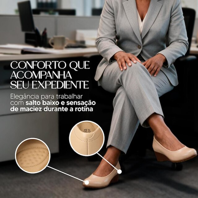 Sapato Feminino Benévola Ultraconforto Anabela Salto Baixo Napa Strech Palmilha Macia Antiderrapante
