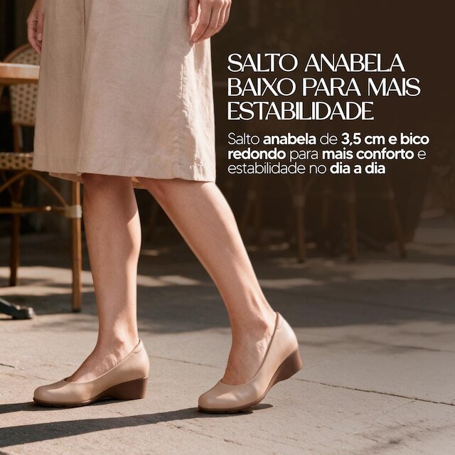 Sapato Feminino Benévola Ultraconforto Anabela Salto Baixo Napa Strech Palmilha Macia Antiderrapante