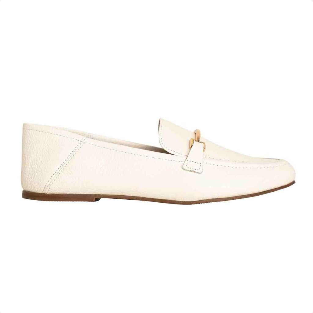 SAPATO FEMININO DM MOCASSIM EM COURO OFF WHITE