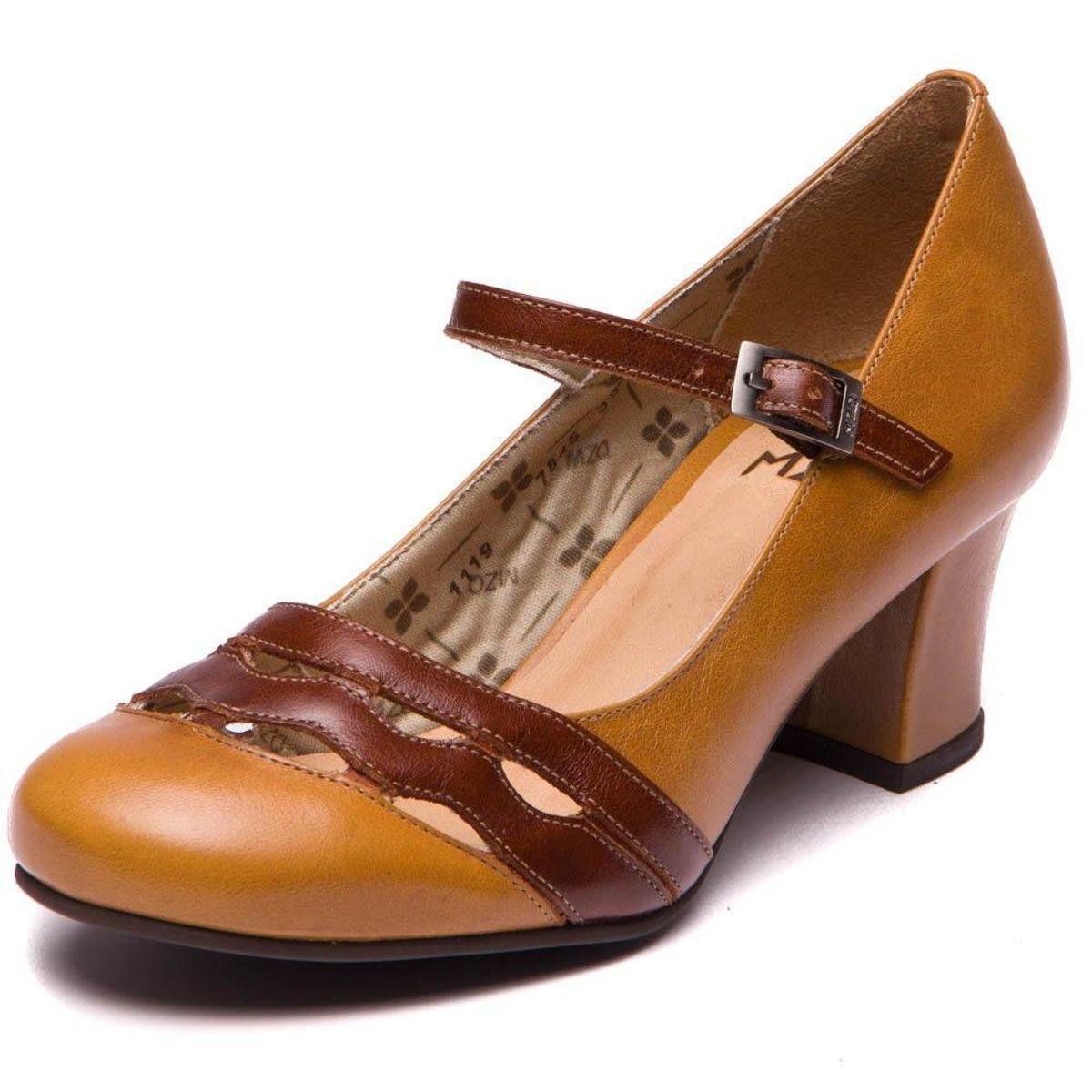 Sapato Feminino Em Couro Com Salto Grosso - Tamarindo / Jatoba 7845 -  Amarelo | Zattini